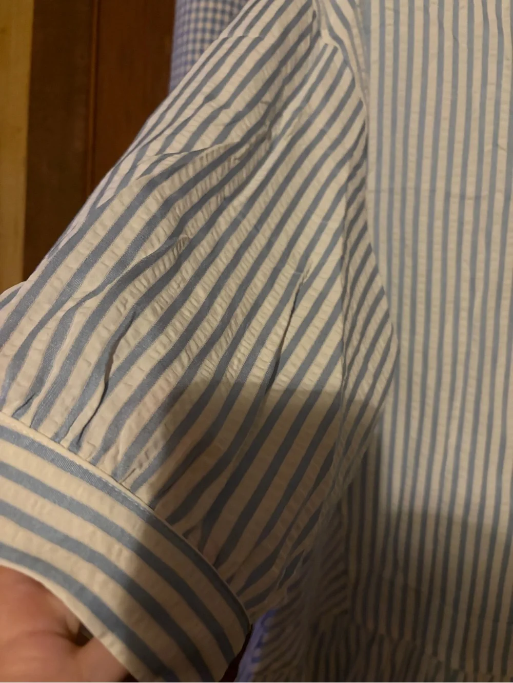 Blue Striped Ruffle-Hem Button Front Top - Picture 5 of 8